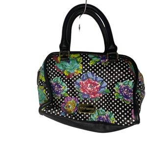 Betsey Johnson Floral Polka Dot Satchel Bag Black White Pink Gold Handbag